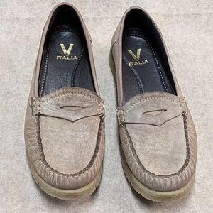 V Italia Women's Loafer Flats Leather Suede Shoes Comfortable! Size 39